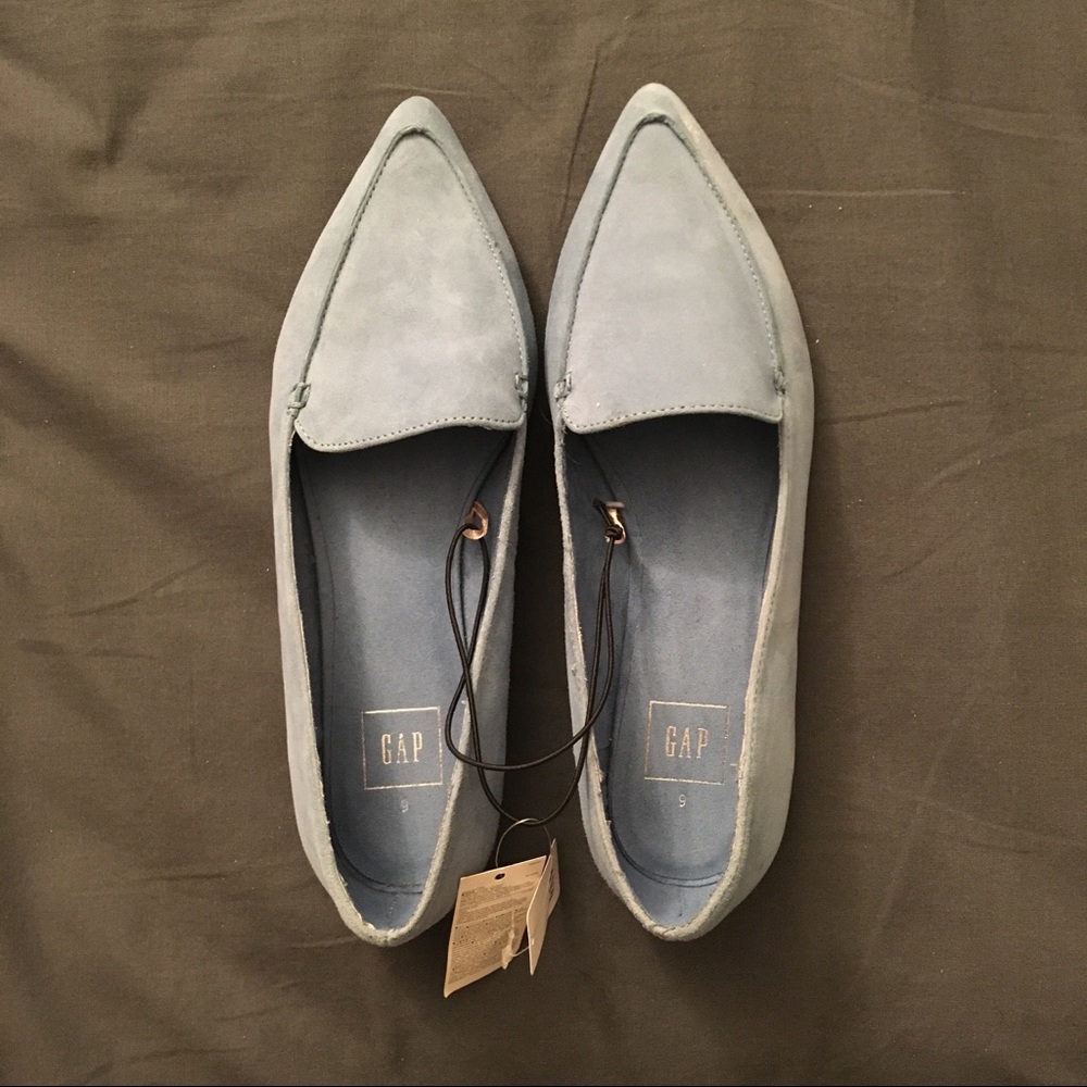 Blue Suede Pointed Toe Loafers